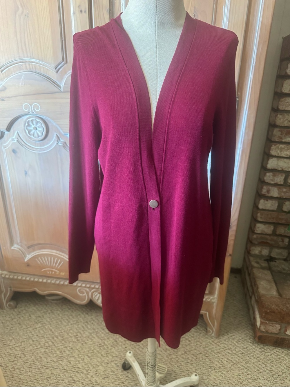 Chico's Berry Red Long Single-Button Cardigan